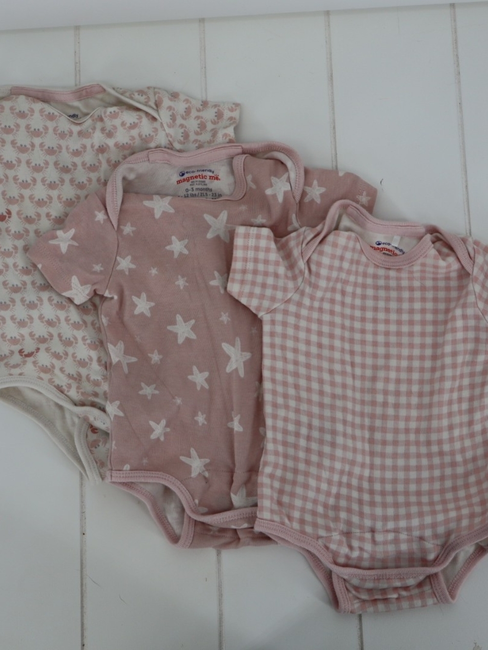 Magnetic Me Baby Bodysuit 3-Pack 0-3M Pink Crab Star Gingham Organic Cotton